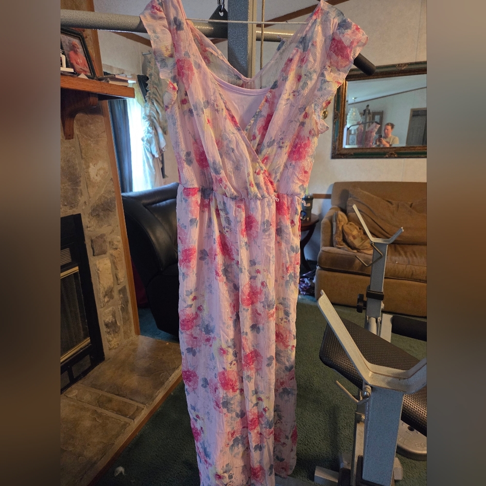 Zunie Floral Pants Suit with Pink and Blue Accents